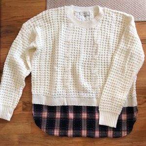 🟡 ASOS Knit Sweater with Plaid Shirt Detail